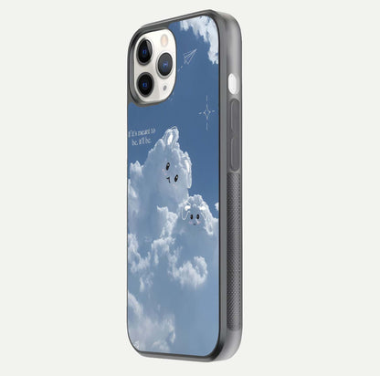 Cloud Bunny Dreams Glass Case for iPhone 11 Pro side-angle image capturing gloss texture and edge glow