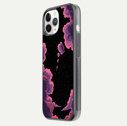 Cosmic Cloud Journey Glass Case for iPhone 11 Pro side-angle photo showing glass reflection and smooth tone