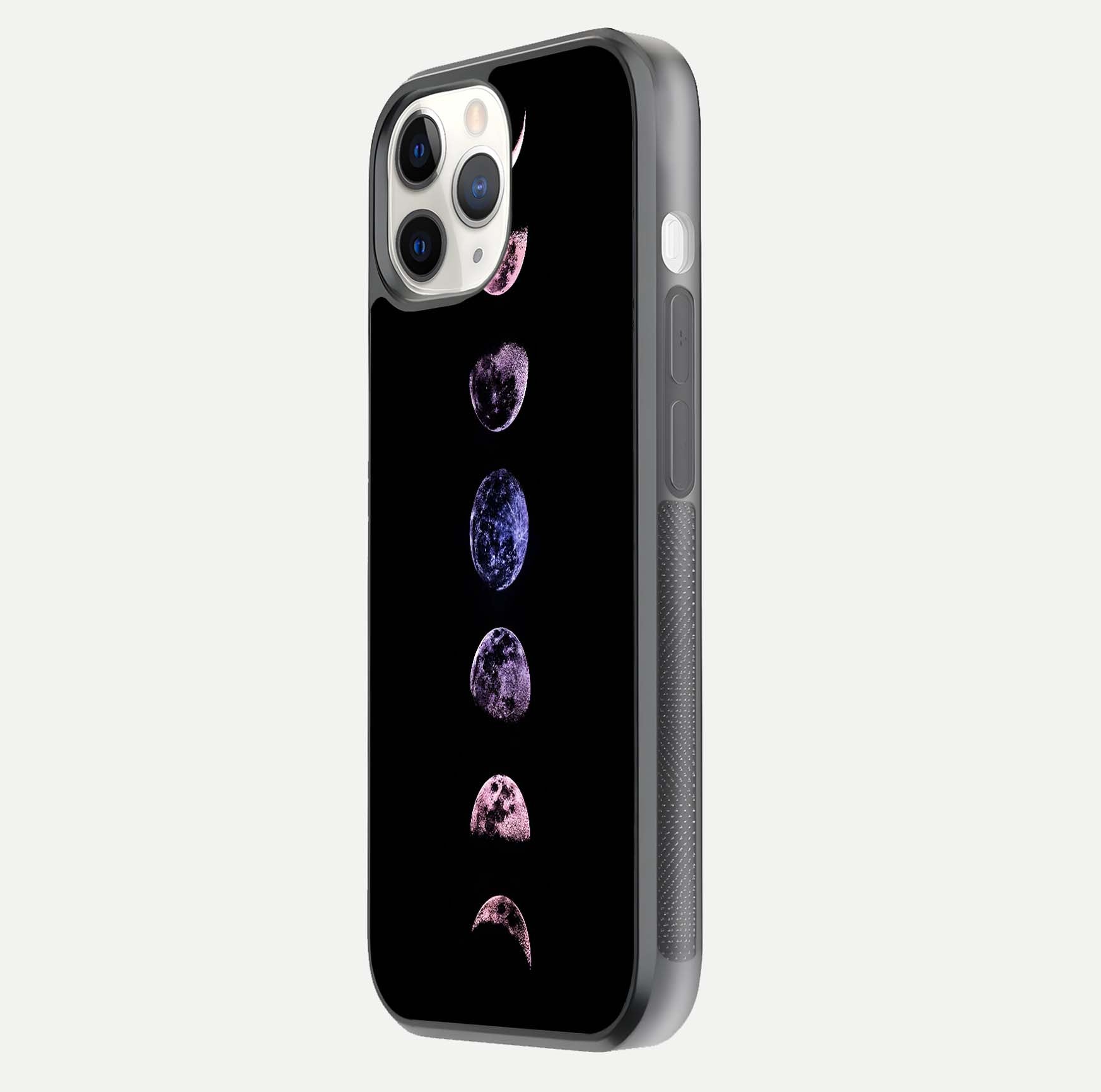 Crimson All Planets Glass Case for iPhone 11 Pro side-angle photo capturing edge glow and glass reflection