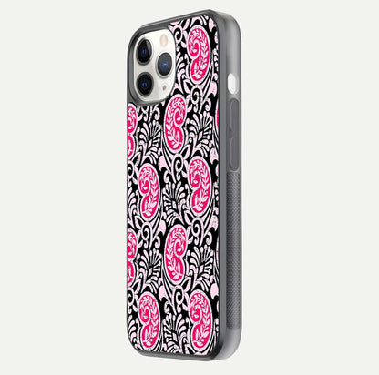 Crimson Paisley Charm Glass Case for iPhone 11 Pro side-angle image showing reflection and smooth edges