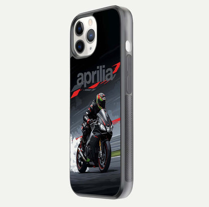 Dark Aprilla Glass Case for iPhone 11 Pro side-angle photo showing reflection gloss and curved edge finish