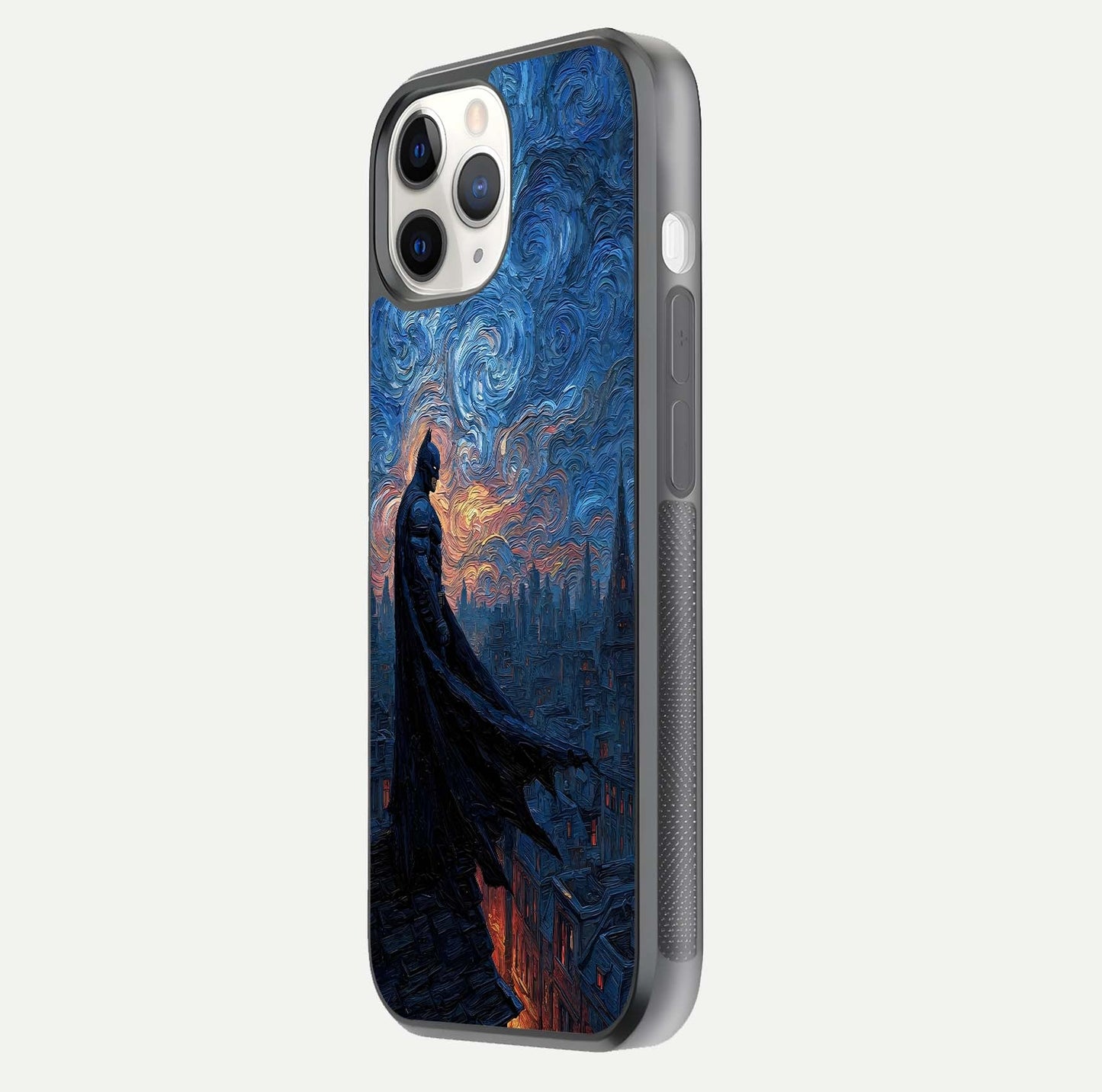 Dark Knight Dusk Glass Case for iPhone 11 Pro side-angle image capturing reflection shine and bold contrast