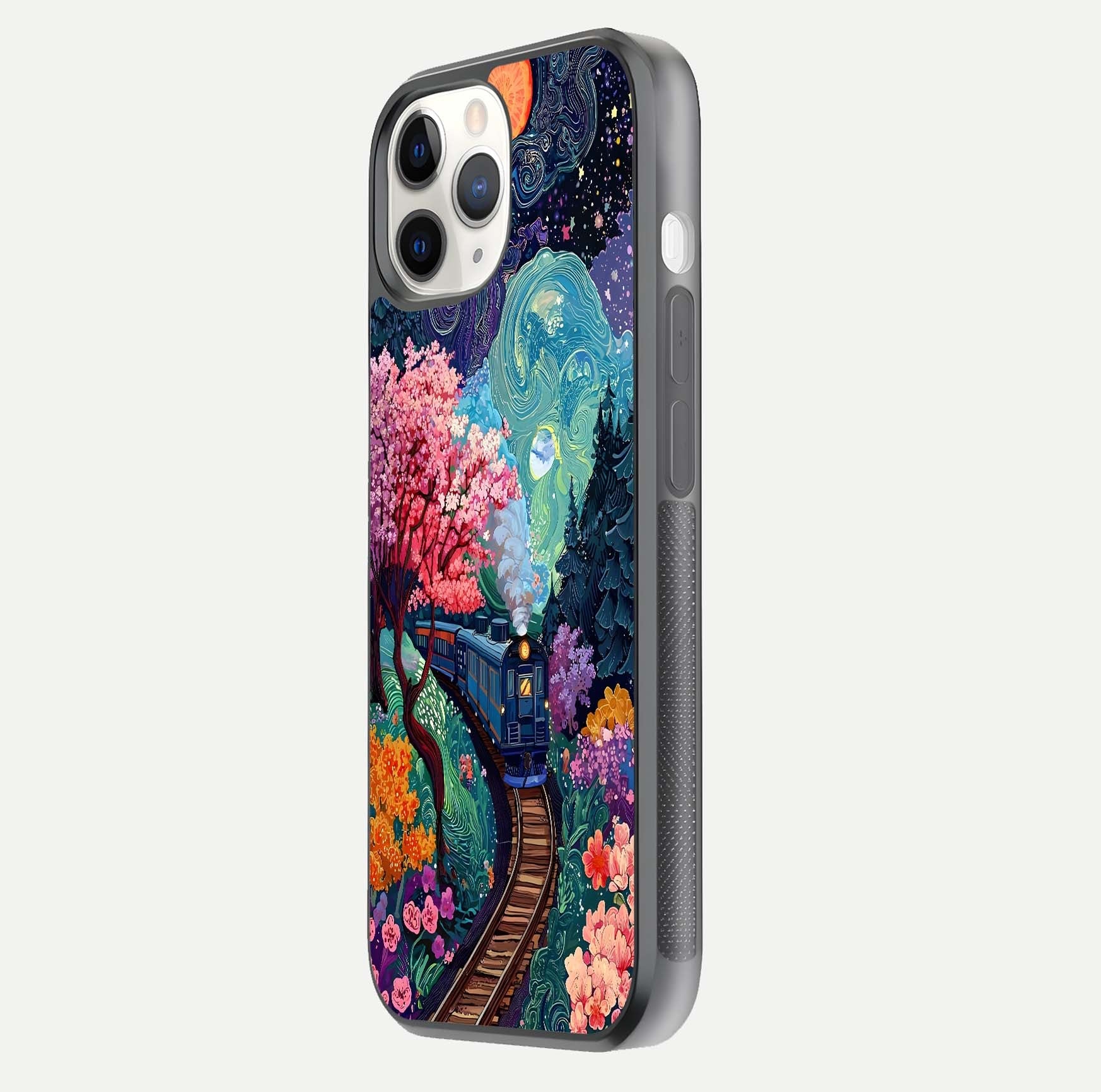 Digital Art Glass Case for iPhone 11 Pro side-angle photo showing shine depth and artistic clarity