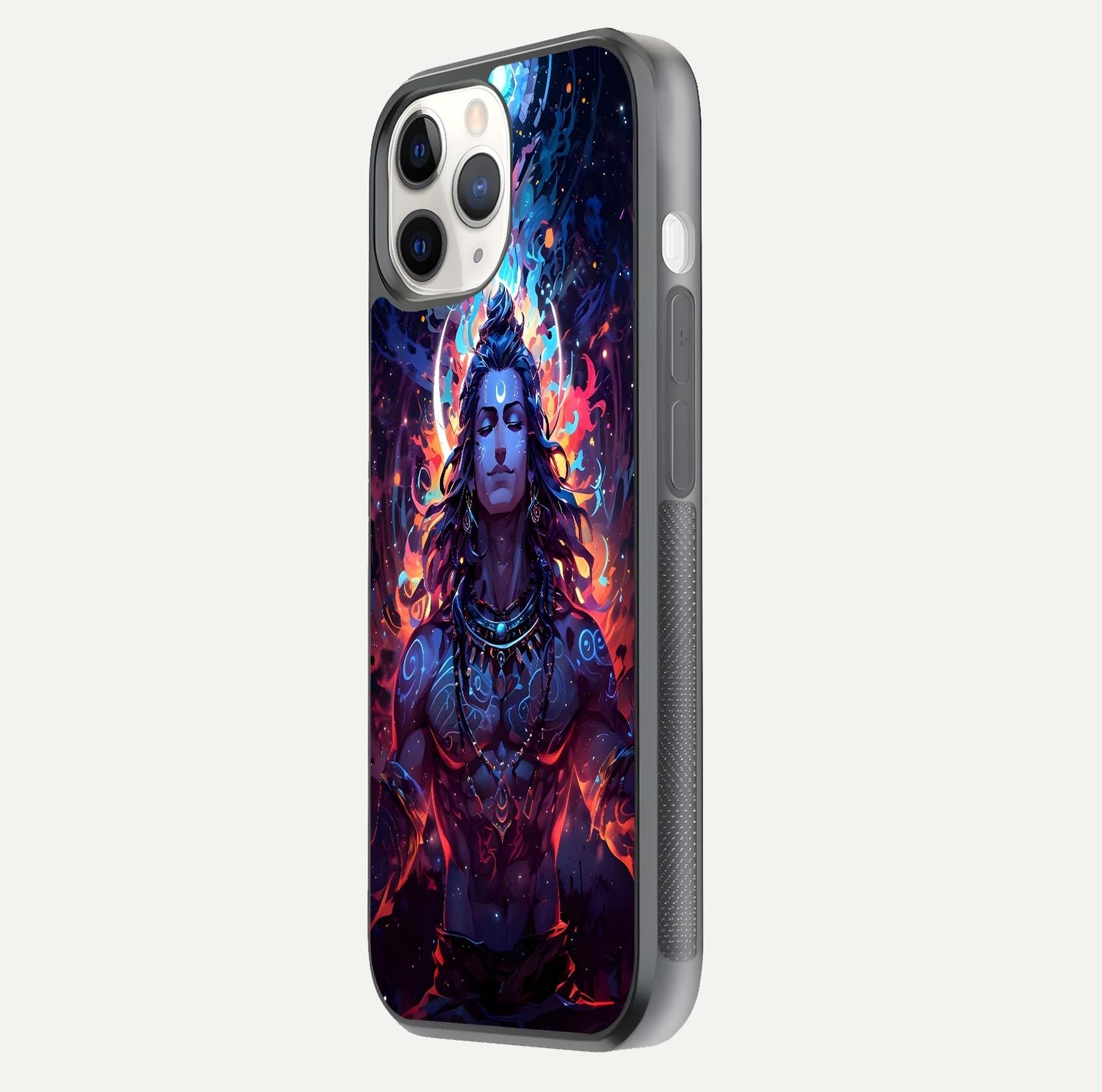 Divine Fire Shiv Glass Case for iPhone 11 Pro side-angle image showing reflection clarity and shine