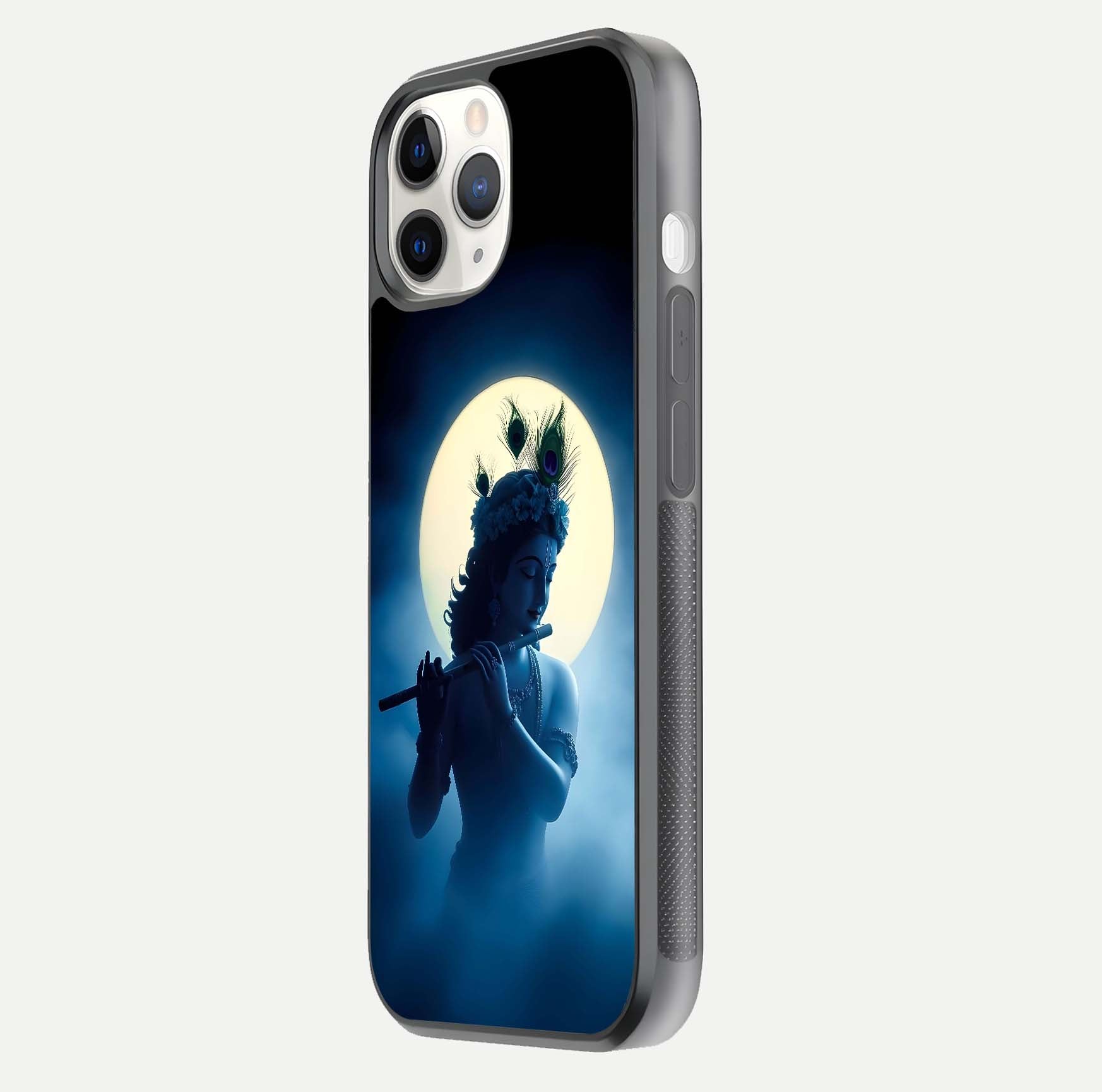 Divine Moon Flute Glass Case for iPhone 11 Pro side-angle image capturing reflection depth and soft color