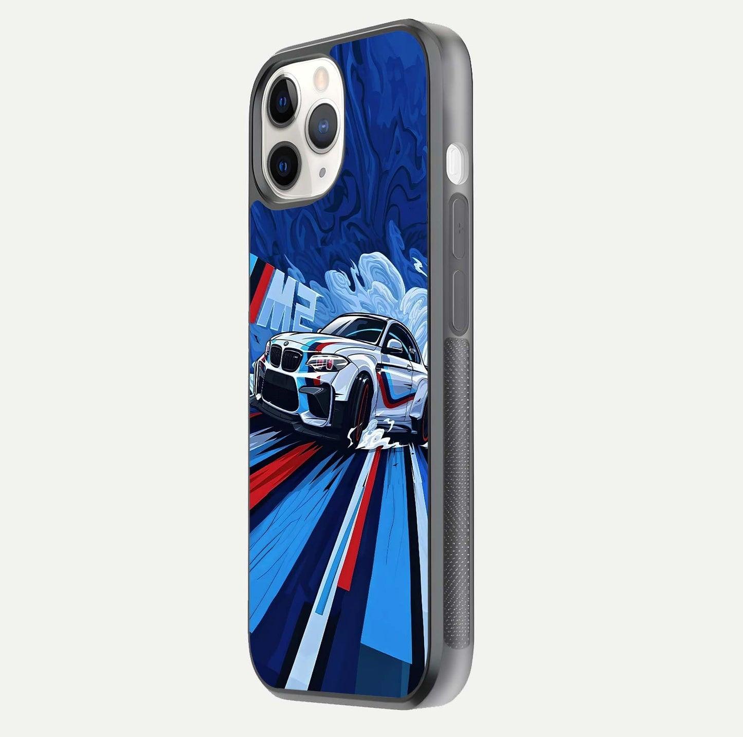 Drift Power Rush Glass Case for iPhone 11 Pro side-angle image capturing reflection glow and smooth curve