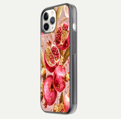 Golden Bloom Glow Glass Case for iPhone 11 Pro side-angle image showing light reflection, gloss texture, and rich tone