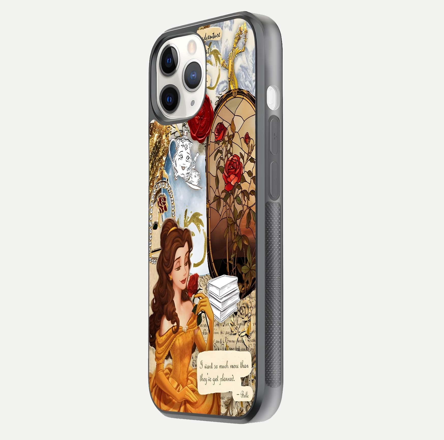 Golden Dream Belle Glass Case for iPhone 11 Pro side-angle image showing reflective edges and premium golden tint