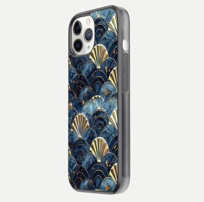 Golden Wave Luxe Glass Case for iPhone 11 Pro side-angle image showing reflection clarity and polished finish