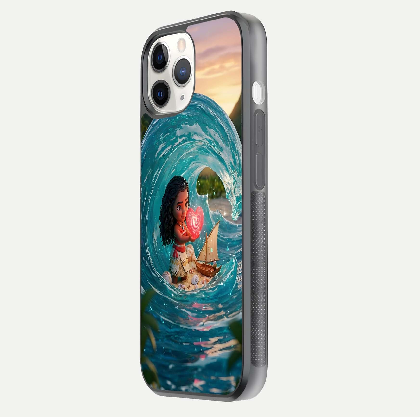 Heart of Ocean Glass Case for iPhone 11 Pro side-angle image showing reflection clarity and deep ocean texture