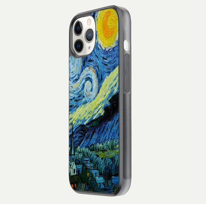 Inspired Van Gogh Art Glass Case for iPhone 11 Pro side-angle image showing reflection brilliance and painted surface look
