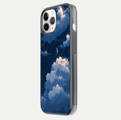 Moon Dream Haze Glass Case for iPhone 11 Pro side-angle image showing HD reflection and moonlight detailing