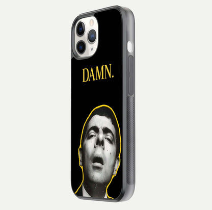 Mr Bean Damn Glass Case for iPhone 11 Pro side-angle image emphasizing HD print clarity and playful theme