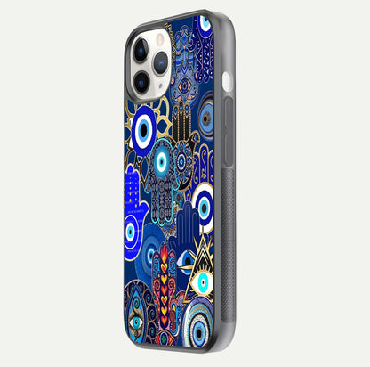 Mystic Palm Guard Glass Case for iPhone 11 Pro side-angle image showing shine depth and sacred motif