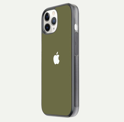 Olive Matte Essence Glass Case for iPhone 11 Pro side-angle image showing soft hue and elegant smooth surface