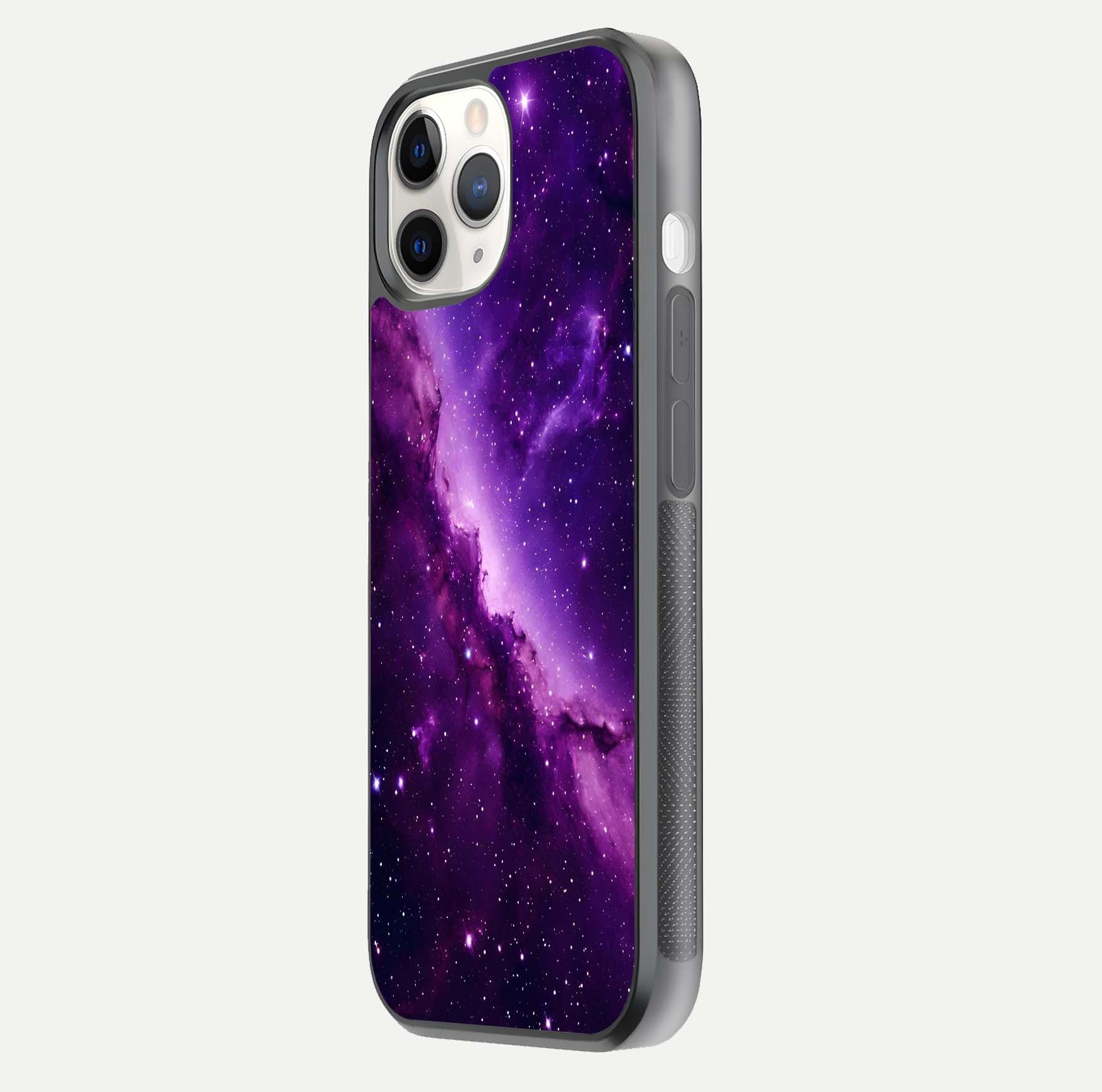 Purple Shade Sky Glass Case for iPhone 11 Pro side-angle image showing shine and soft violet blend