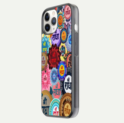 Radha Divine Bloom Glass Case for iPhone 11 Pro side-angle image showing shine, reflection, and floral motif