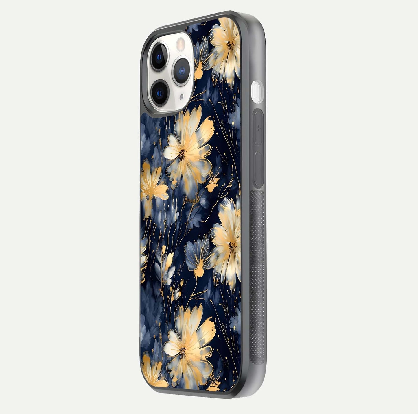 Royal Petal Dream Glass Case for iPhone 11 Pro side-angle image showing smooth edges and royal bloom details