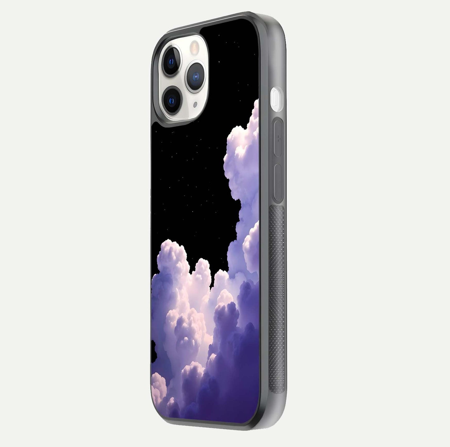 Starlit Night Whispers Glass Case for iPhone 11 Pro side-angle image showing reflection and night pattern shine
