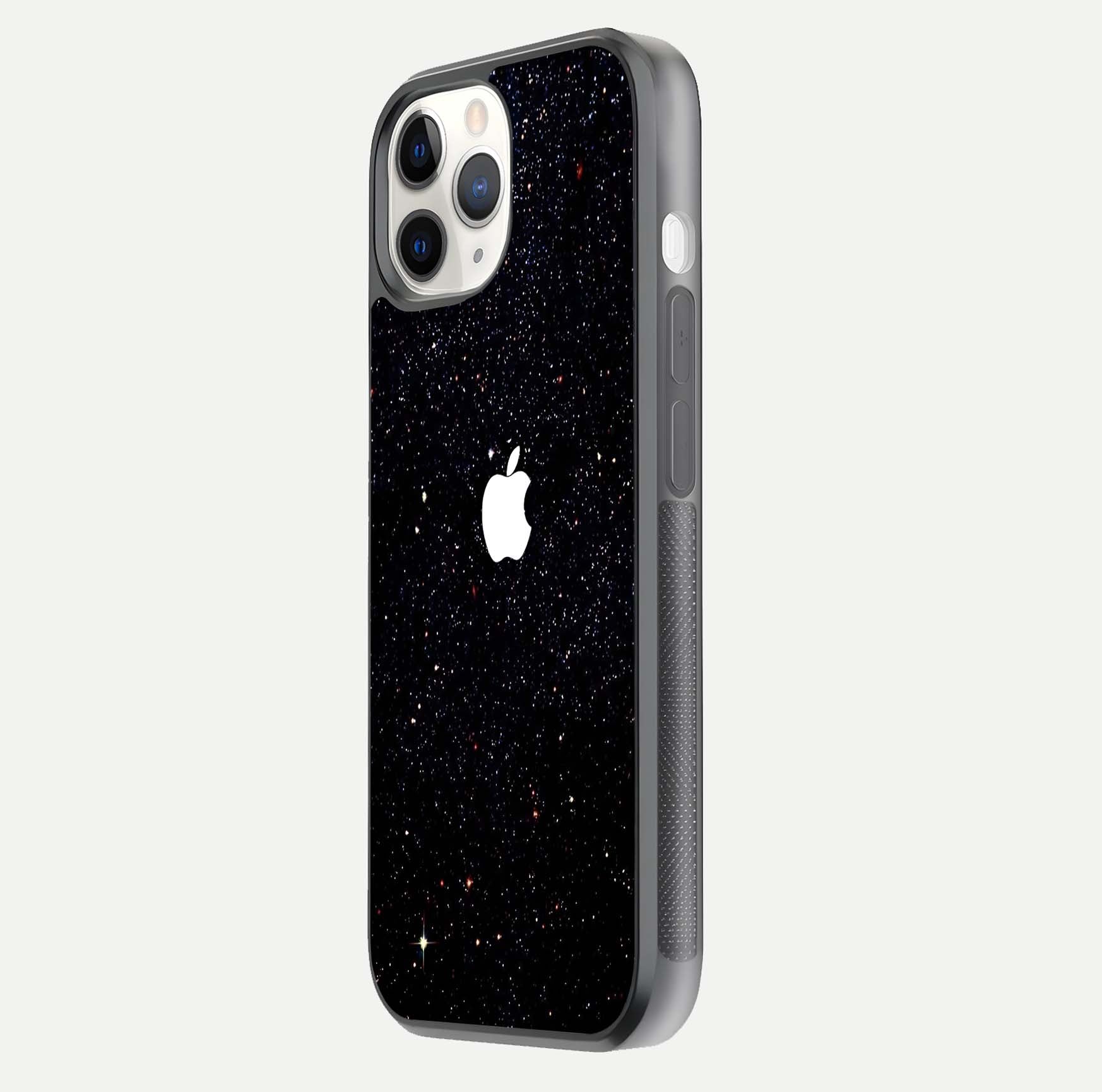 Starry Apple Galaxy Glass Case for iPhone 11 Pro side-angle image showing gloss and star pattern detail