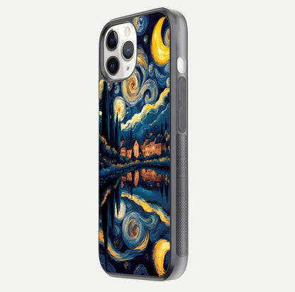 Starry Sky Serenity Glass Case for iPhone 11 Pro side-angle image showing reflection and night-sky detail