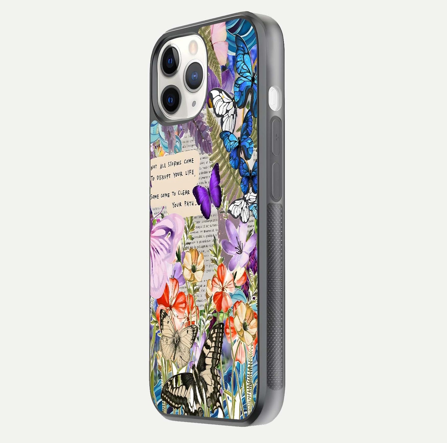 Storm Path Bloom Glass Case for iPhone 11 Pro side-angle image showing reflection, color contrast, and shine