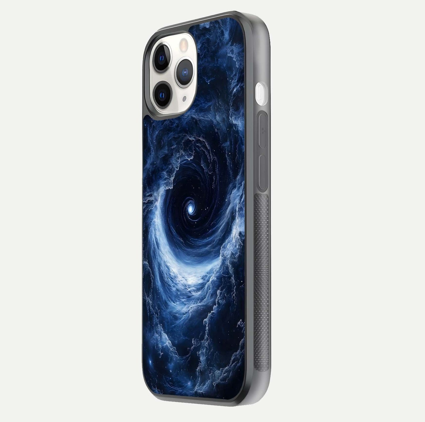 Stunning Galaxy Glass Case for iPhone 11 Pro side-angle image showing glossy reflection and space detailing