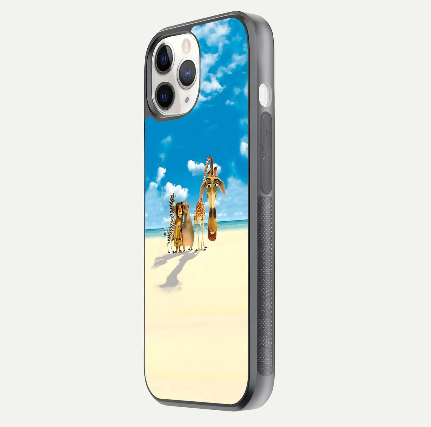 Tropical Fun Squad Glass Case for iPhone 11 Pro side-angle image showing shine, color depth, and surface gloss
