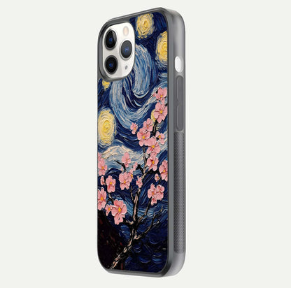 Van Gogh Scenery Glass Case for iPhone 11 Pro side-angle image showing shine, gloss, and scenic color palette