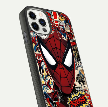 Aesthetic Wonder Spider Glass Case for iPhone 16 Pro angled close-up highlighting spider web detail and vibrant color gloss