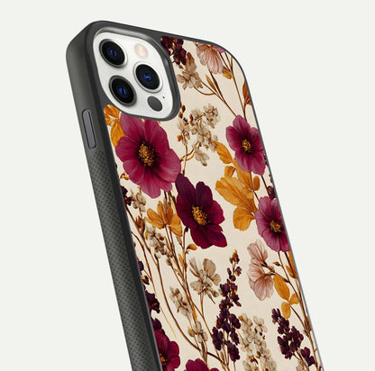 Autumn Wine Bloom Glass Case for iPhone 11 Pro front and back layout showing autumn print and HD glass clarity
