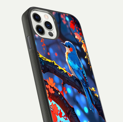 Blooming Spendor Bird Glass Case for iPhone 11 Pro front-and-back view showing nature print and protective edge