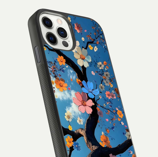 Blossom Dream Sky Glass Case for iPhone 11 Pro front-and-back layout showing floral print and premium edge gloss