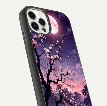 Blossom Pink Moon Glass Case for iPhone 11 Pro front-and-back layout showing minimal edges and artistic flower print