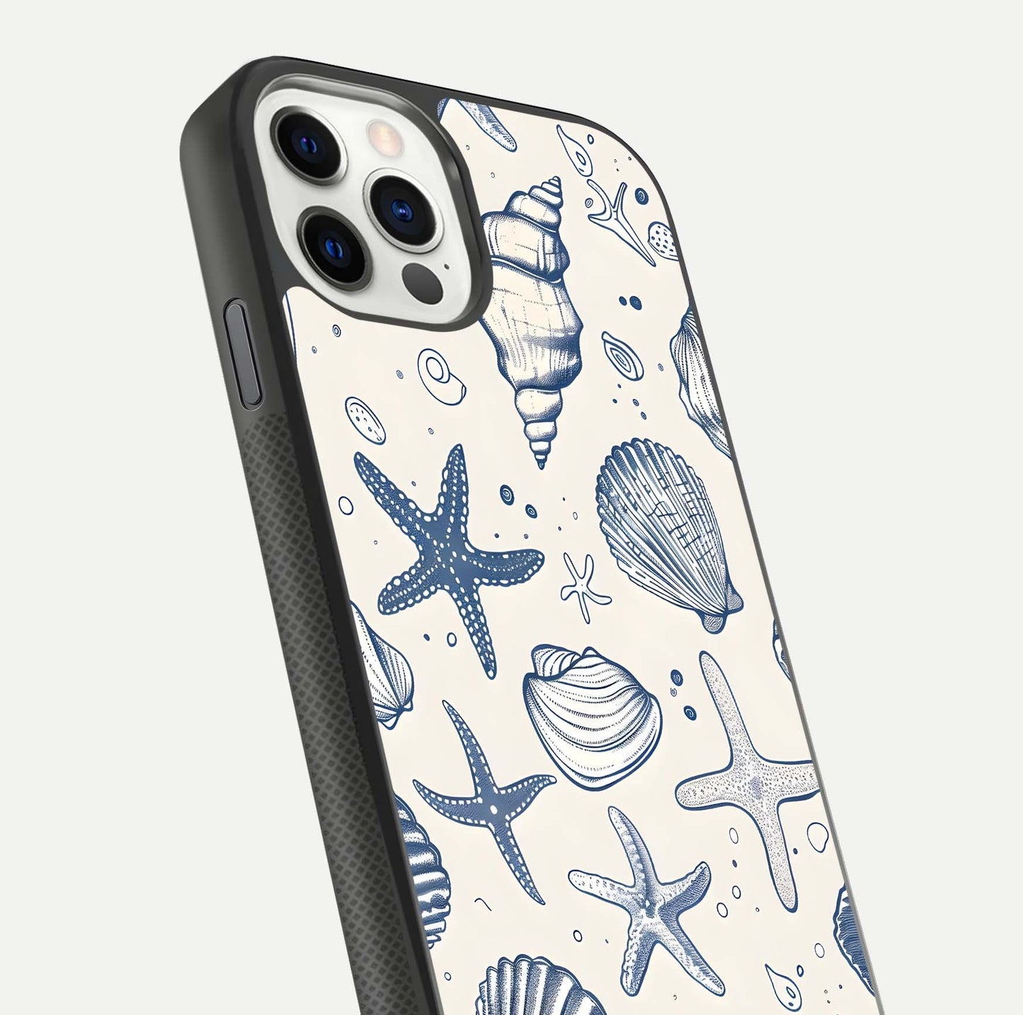 Blue Ocean Outline Glass Case for iPhone 11 Pro front-and-back layout showing minimal wave design and HD gloss