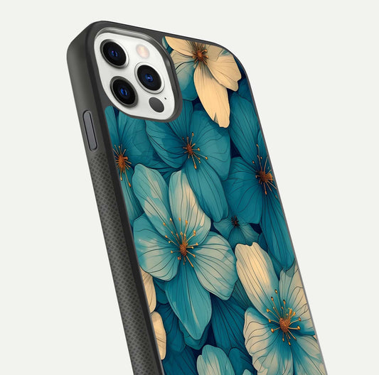 Blue Shade Floral Glass Case for iPhone 11 Pro front-and-back layout displaying bloom contrast and edge polish