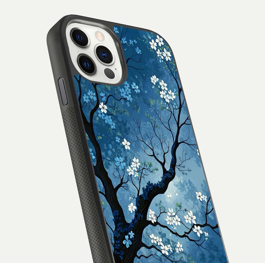 Blue Tree Serenity Glass Case for iPhone 11 Pro front-and-back layout showing gradient background and smooth edges