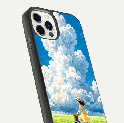 Breezy Meadow Ride Glass Case for iPhone 11 Pro dual-view layout showing soft landscape design and reflection gloss