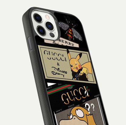 Cartoon Brand Play Mashup Glass Case for iPhone 11 Pro front and back view layout highlighting multi-logo artwork and curved edges