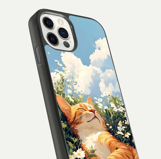 Cat & Flowers View Glass Case for iPhone 11 Pro front-and-back layout showing floral balance and gloss surface