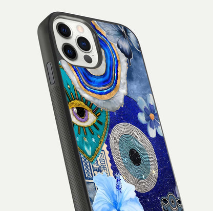 Celestial Blue Vision Glass Case for iPhone 11 Pro dual-view layout showing celestial gradient and curved edges