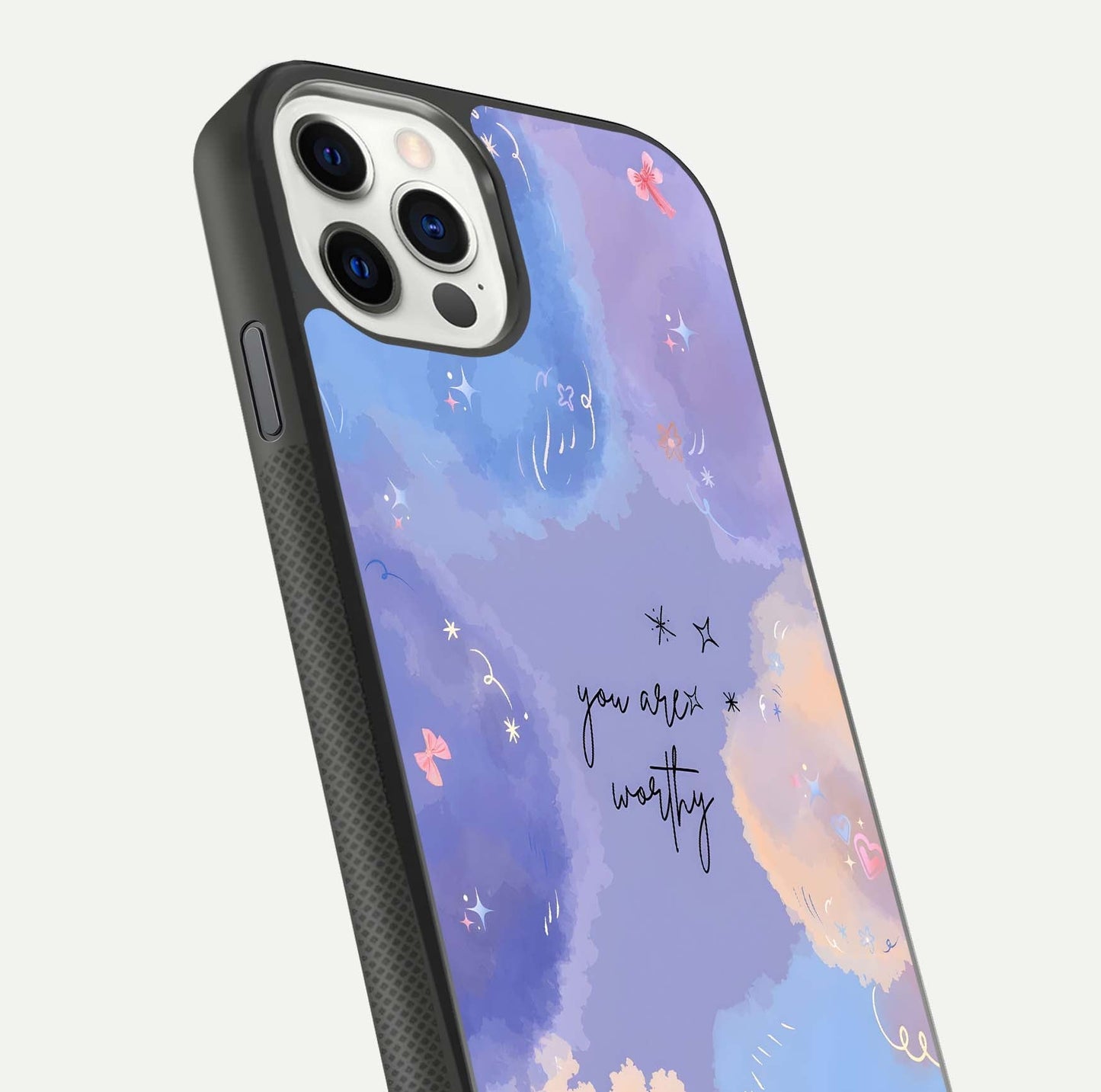 Celestial Cloud Magic Glass Case for iPhone 11 Pro dual-view layout showcasing soft color transition and gloss shine