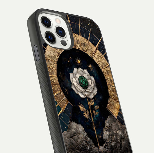 Celestial Lotus Morang Glass Case for iPhone 11 Pro dual-view layout displaying floral symmetry and polished edges