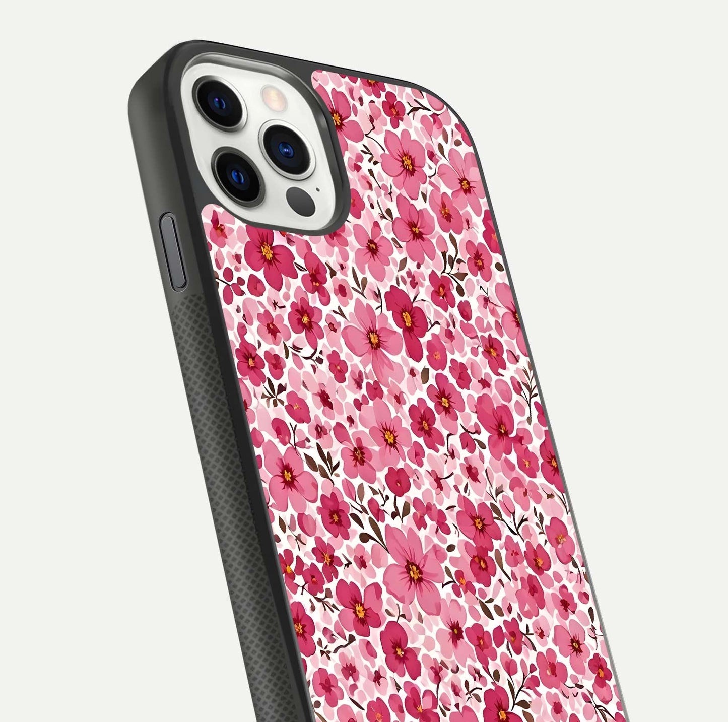 Cherry Blossom Charm Glass Case for iPhone 11 Pro dual-view layout showing elegant floral balance and HD gloss