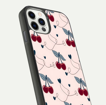 Cherry Heart Line Glass Case for iPhone 11 Pro dual-view layout displaying minimal cherry motif and edge design
