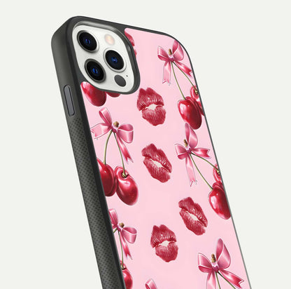 Cherry With Lips Glass Case for iPhone 11 Pro front-and-back layout displaying detailed design and glass finish