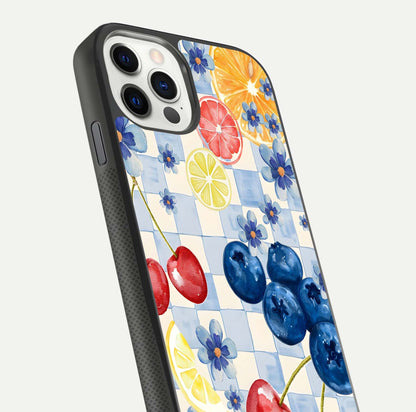 Citrus Bloom Joy Glass Case for iPhone 11 Pro dual-view layout displaying colorful print and smooth edges