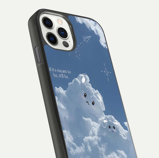 Cloud Bunny Dreams Glass Case for iPhone 11 Pro dual-view layout displaying aesthetic tones and smooth polish