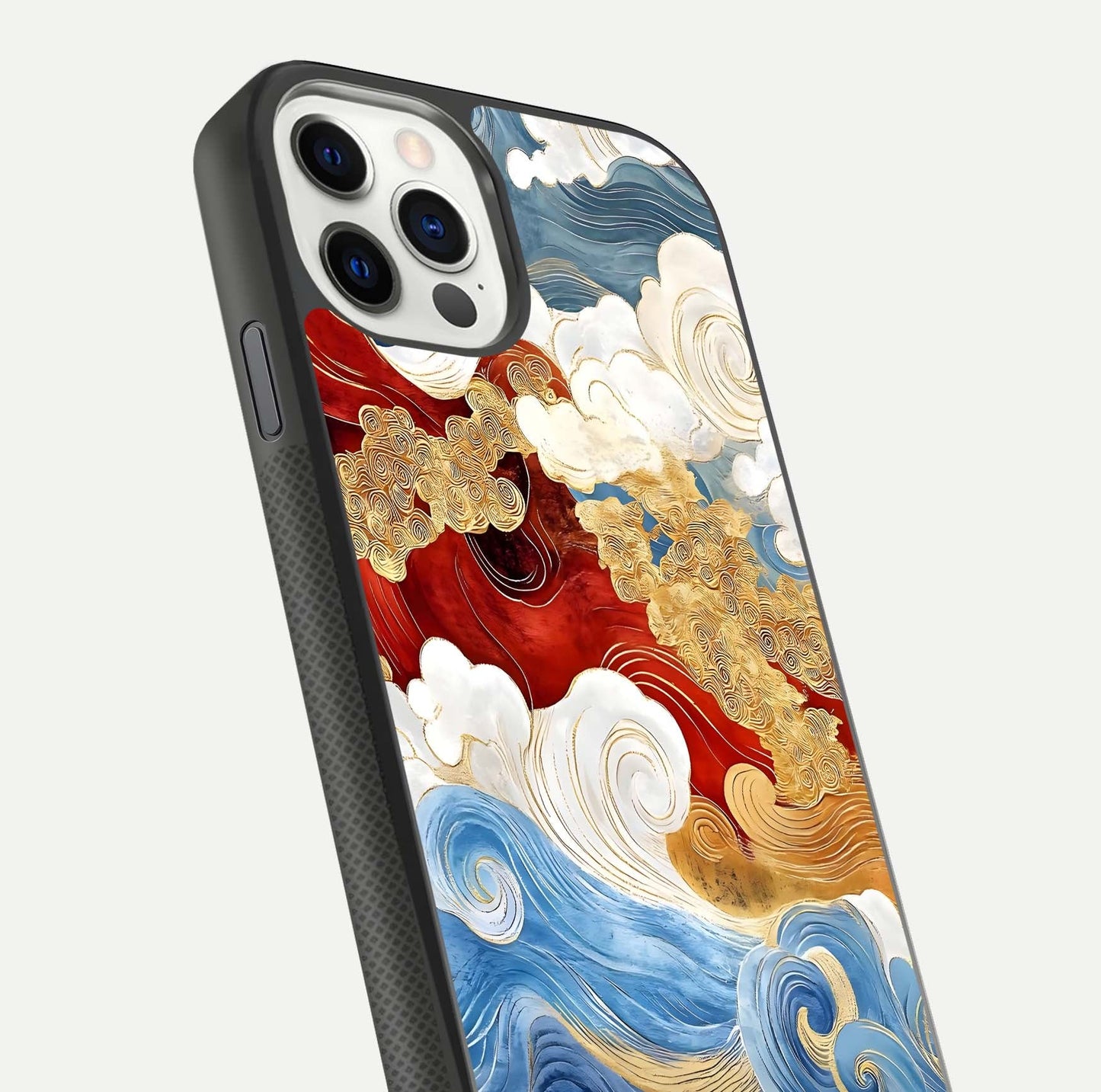 Colored Waves Glass Case for iPhone 11 Pro front & back layout showing smooth edges and vivid print tones