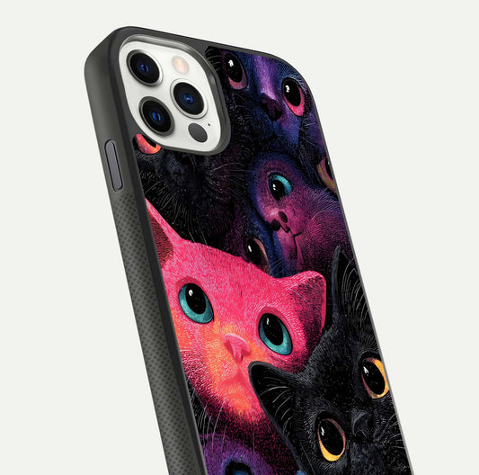 Cosmic Cats Dreams Glass Case for iPhone 11 Pro dual-view layout displaying HD print and glossy shine